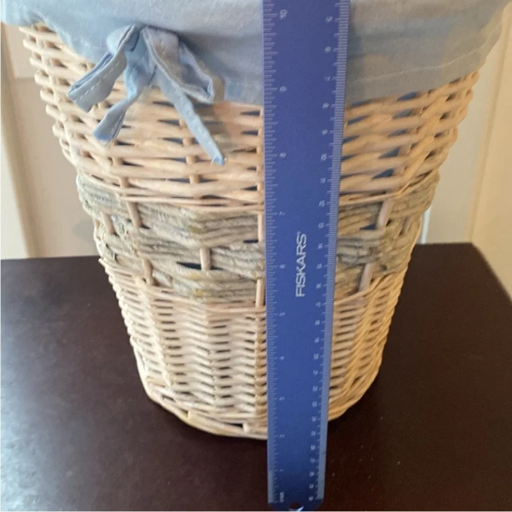 Trash Basket Woven Wicker Basket Blue Liner Small Space Decor Dorm Life